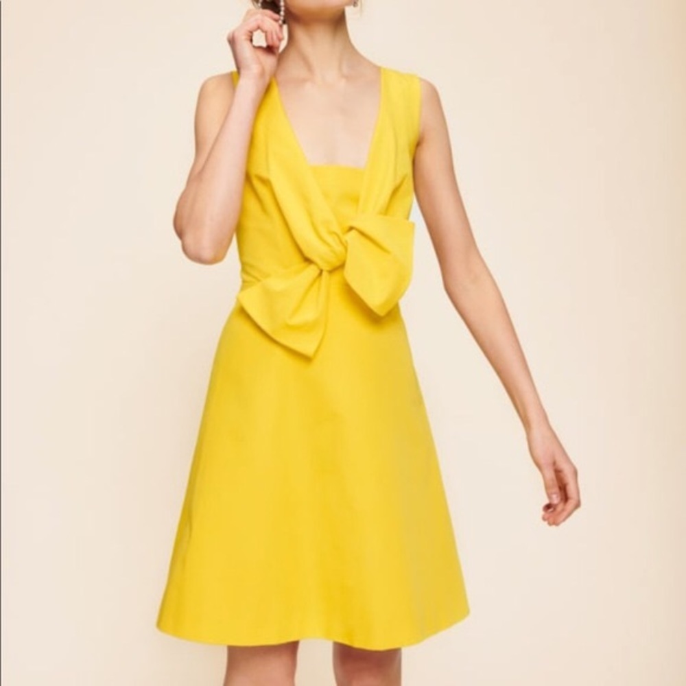 Tara jarmon yellow bow dress size 40 (m-l)